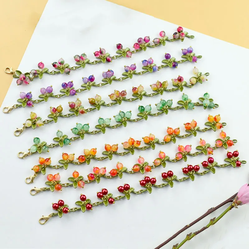 Spring Plant Bracelets For Women Vintage Statement Colorful Beads Berry Blueberry Leaves Bracelet Bangles Female Party Jewelry