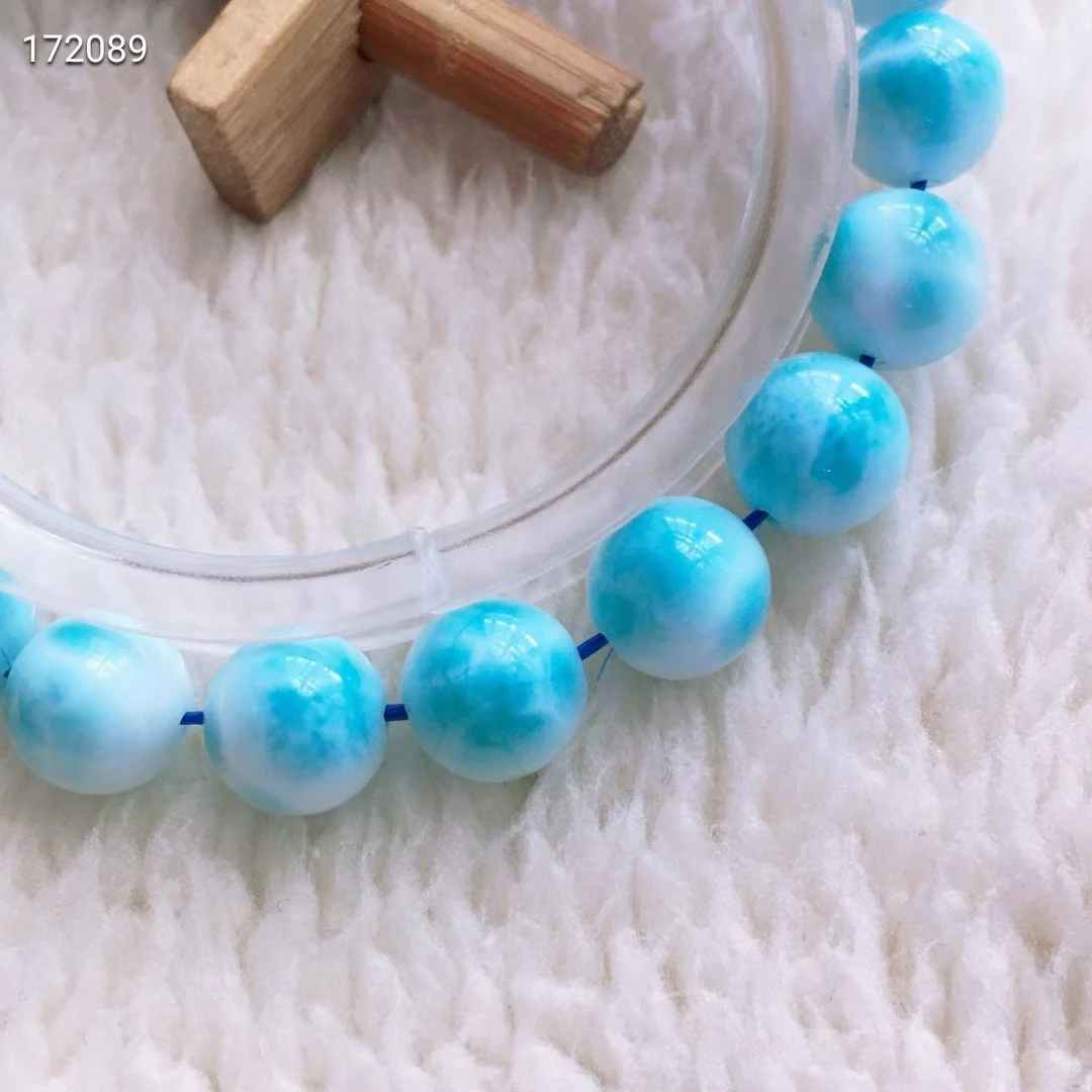 Natural Blue Larimar Gemstone Round Beads Bracelet Bangle 7.8mm Water Pattern Larimar Rare Women Men AAAAAA