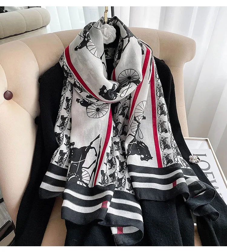 

KOI LEAPING new Retro woman fashion carriage printing long scarf Party shawl headscarf hot popular beach Sun protectiongift