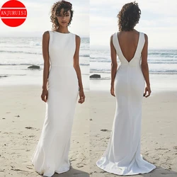 Simple Elasticity Soft Satin Beach Wedding Dresses For Women 2025 Bride Gown V Back Bohemian Mermaid Vestidos De Novia Elegant