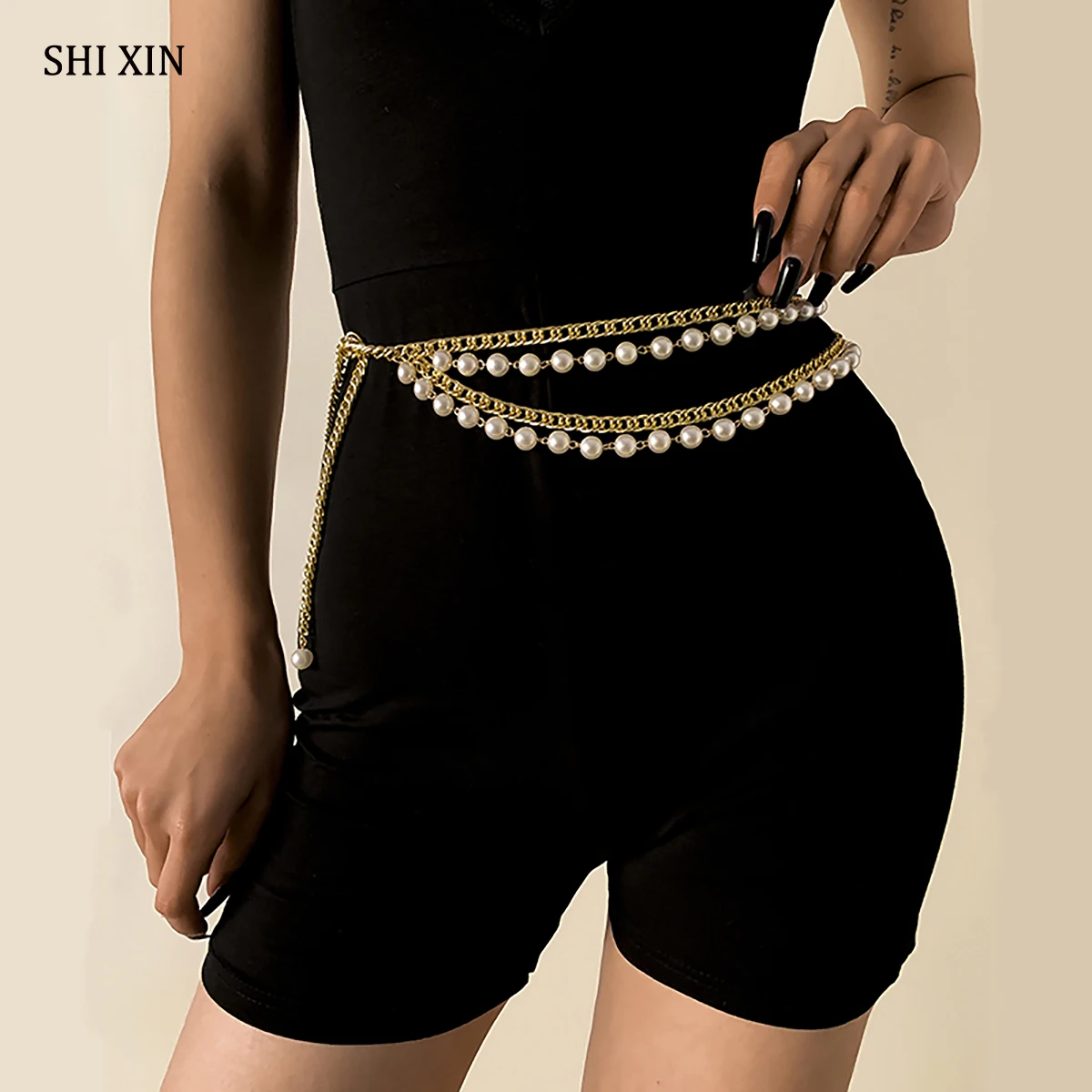 Layered Imitation Pearl Beads Tassel Belts Chains on Pants Fashion Dress Accessories Female Waist Chains Women Accessories Gifts