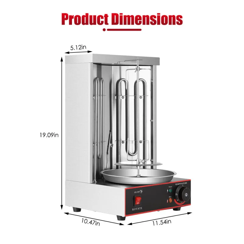 Kebab Machine Electric Vertical Broiler Gyro Grill Machine With Temperature Adjustment Switch Stainless Steel Electric Grills