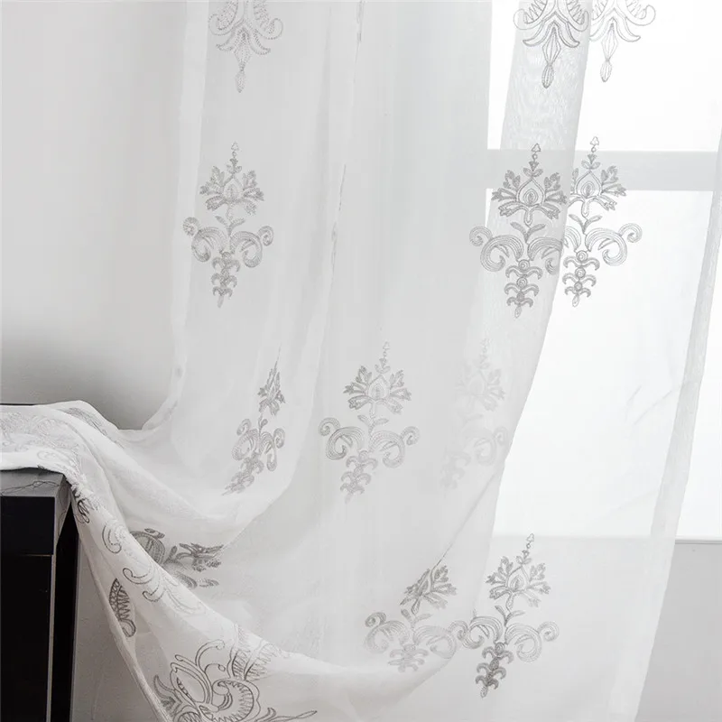 

Luxury European Embroidered Voile Sheer Curtains Tulle For Living Room Bedroom Window Treatment Drape For Kitchen Home Decor