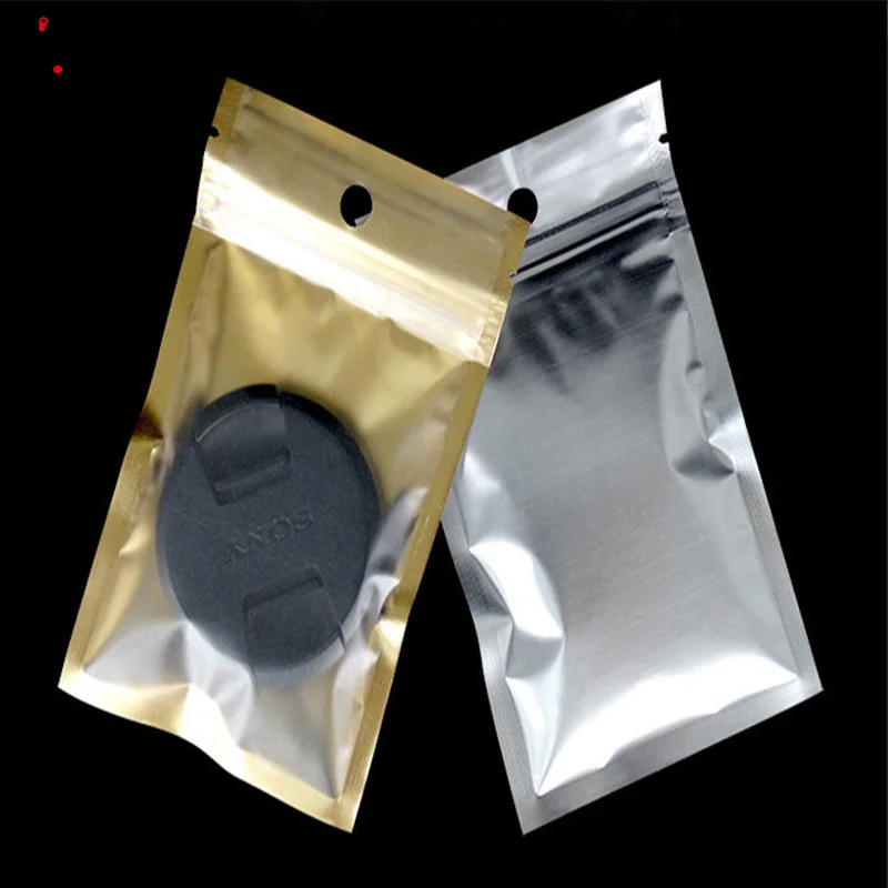 DHL 7.5cm*12cm Golden / Clear Self Seal Party Zipper Plastic Retail Packing Pack Bag, Zip Lock Bag Retail Package With Hang Hole