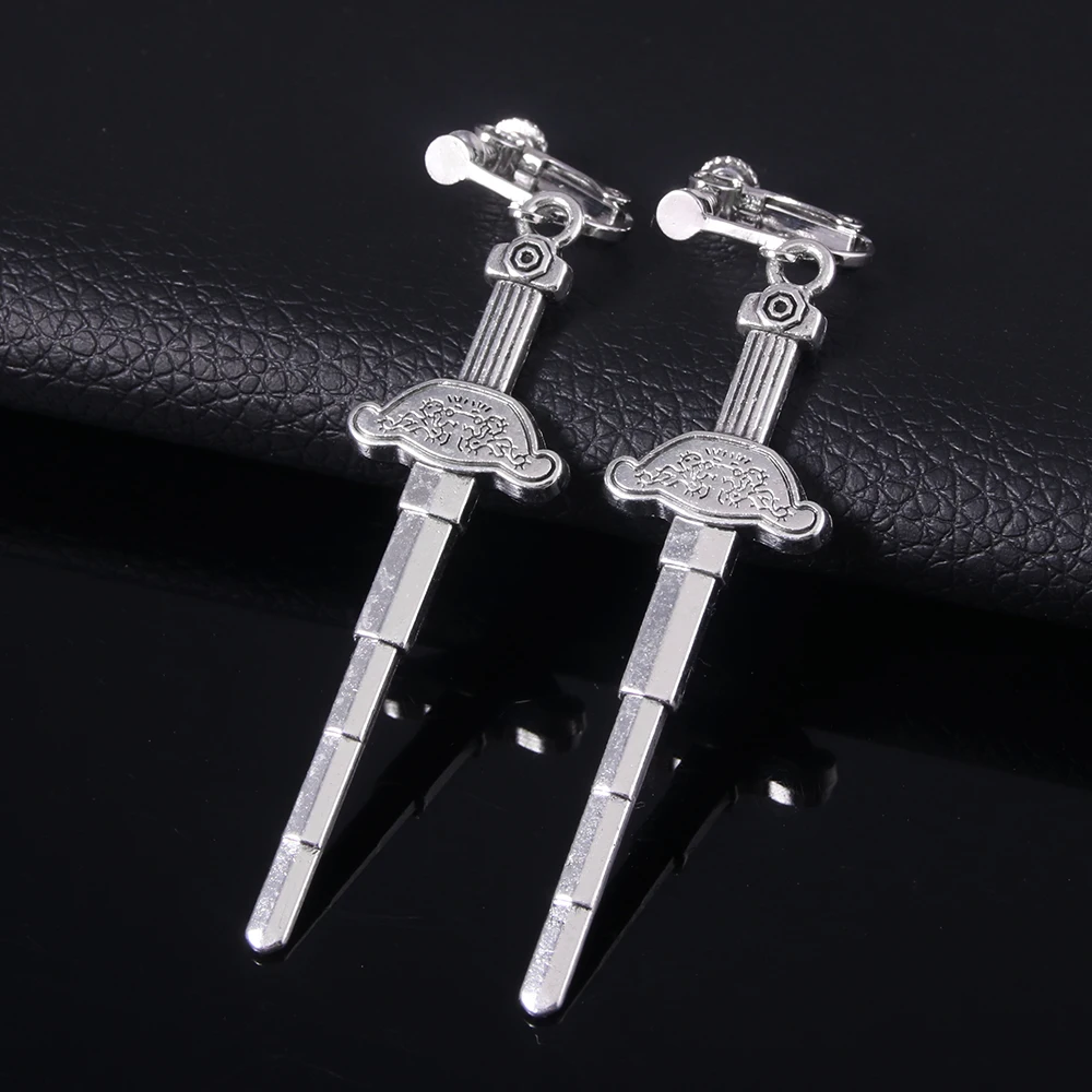 Anime Shaman King Earrings Yoh Asakura Tao Ren Sword Cosplay Pendant Earrings for Women Men Ear Clip Jewelry Props