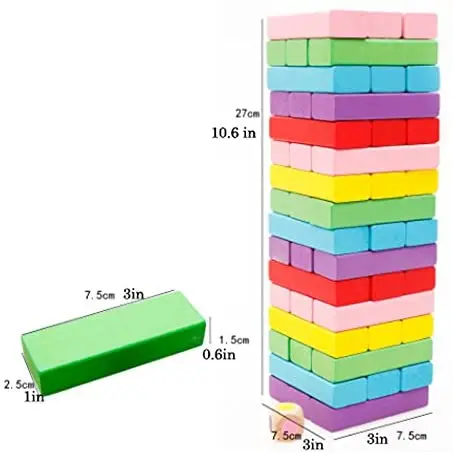 Bignosedeer 48Pcs Wooden Stacking Board,Colorful Timber Tower Tumbling Blocks Game for Kids and Adults