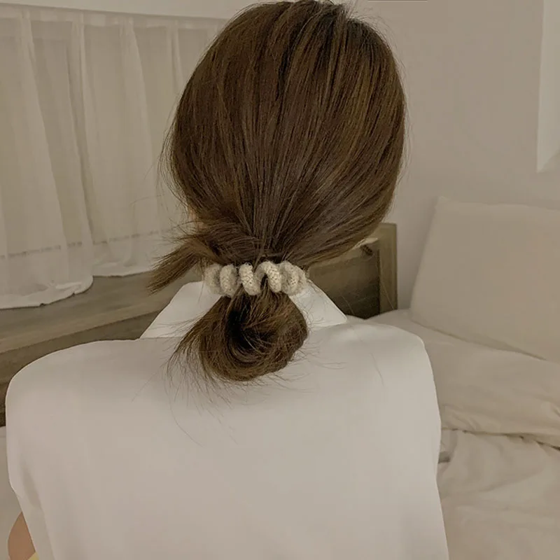 女性と女の子のためのカシミヤヘアシュシュ,電話ラインウールヘアコード,ポニーテールホルダー,ヘアアクセサリー