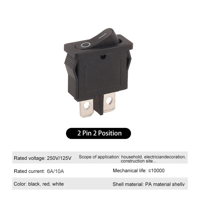 5PCS KCD1 21*9.5mm  6A 250V/10A 125V 2 Pin 2 Position ON-OFF Boat Switch Snap in  Push Button Boat Car Rocker Switch