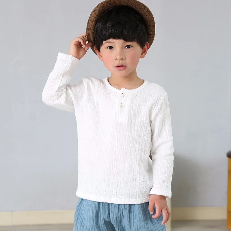 Linen Cotton Baby Boy Girl Summer T Shirts 2023 New Toddler Comfortable Tops Tee Children T-shirt Clothing 1-6Year Kids Button