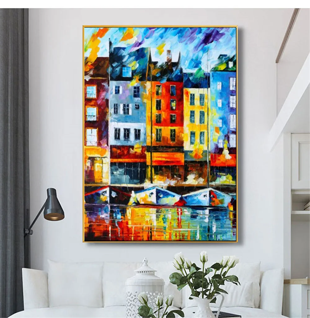 100% Hand-Painted Abstract Drawing On Canvas Art Venice Water City Oil Painting Mediterranean Wall Picture For Living Room Home