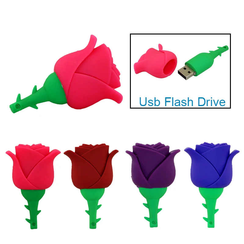 

Lovely USB Flash Drive 8GB 16GB Red Pink Rose Flowers Pendrive 32GB 4GB Memory Stick Pen Drives Flashdisk Personalized Girl Gift