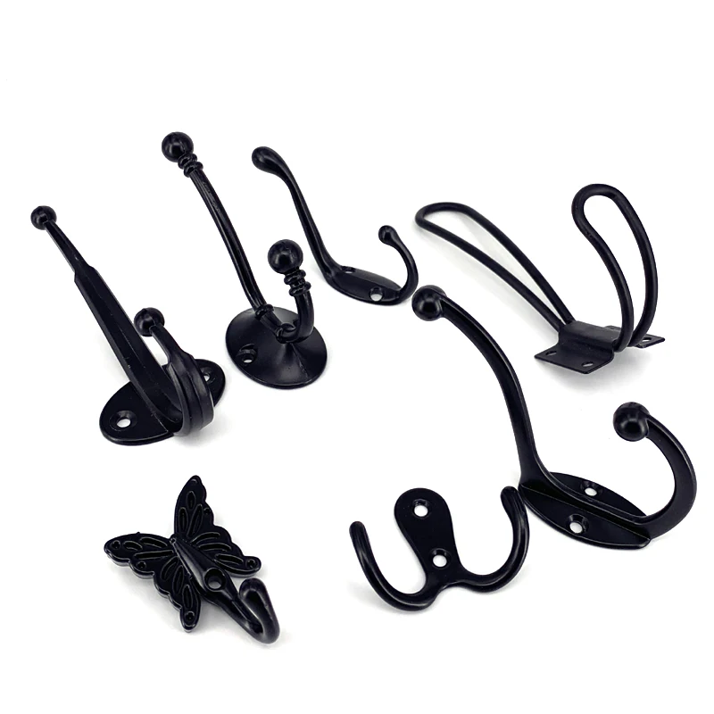 1x Retro Black Hook Wall Mounted Coat Hanger Bathroom Cloth Hook Key Bag Hat Hanger Robe Hook