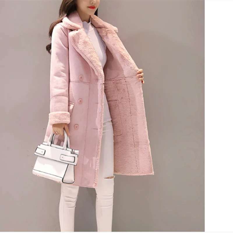 

winter jacket women plus size clothing for women Warm Velvet Thicken Faux Suede Long Coats Parka Female Double Breasted Jacket