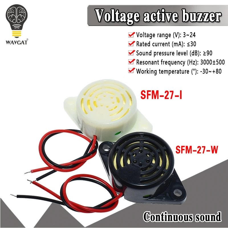 WAVGAT 95DB Alarm wysoki poziom decybeli DC 3-24V 12V elektroniczny brzęczyk Alarm dźwiękowy przerywany ciągły sygnał dźwiękowy dla Arduino samochodowy Van SFM-27