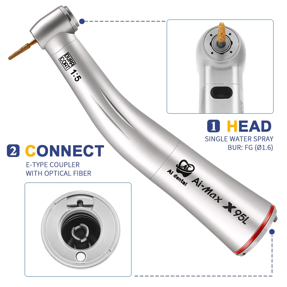 

AI-X95L Contra Angle Hand Piece 1:5 Increasing Low Speed Dental Handpiece With Fiber Optic For E-Type Dentistry Electric Motor