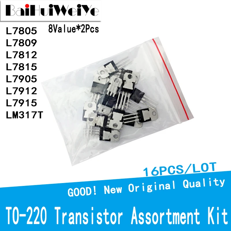 16PCS/LOT Transistor Assortment Kit Voltage Regulator L7805CV L7809CV L7812CV L7815CV L7905CV L7912CV  L7915CV  LM317T  TO-220