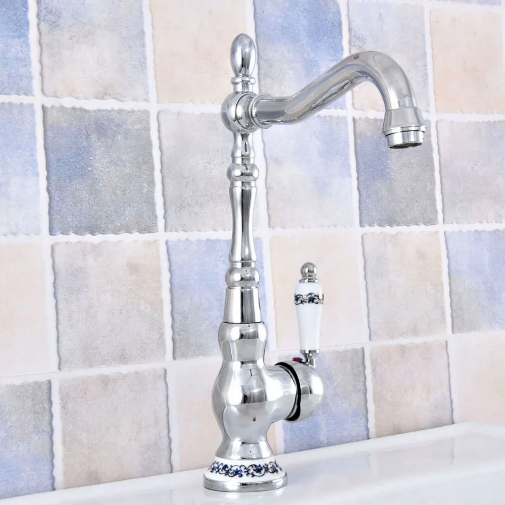 Bathroom Faucet Polished Chrome Single Handle Hot & Cold Water Mixer Taps Wash Basin Bathroom Deck Mounted Faucet Nsf672