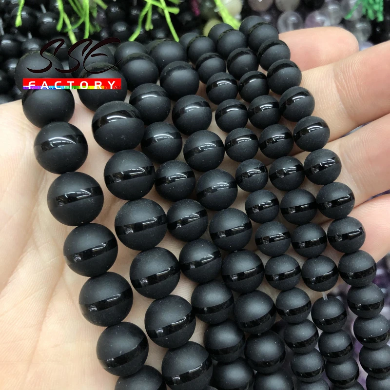 Natural Dull Polish Black Agates Beads Striped Round Loose Beads For Jewelry Making DIY Bracelet Accessories 8 10 12mm 15