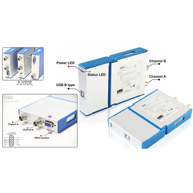 Osciloscopio Digital Virtual OSCH02 OSCH02M, 2 canales, USB, PC, 100MHz, 1GSa/s, analizador lógico, generador, compatible con Android, nuevo
