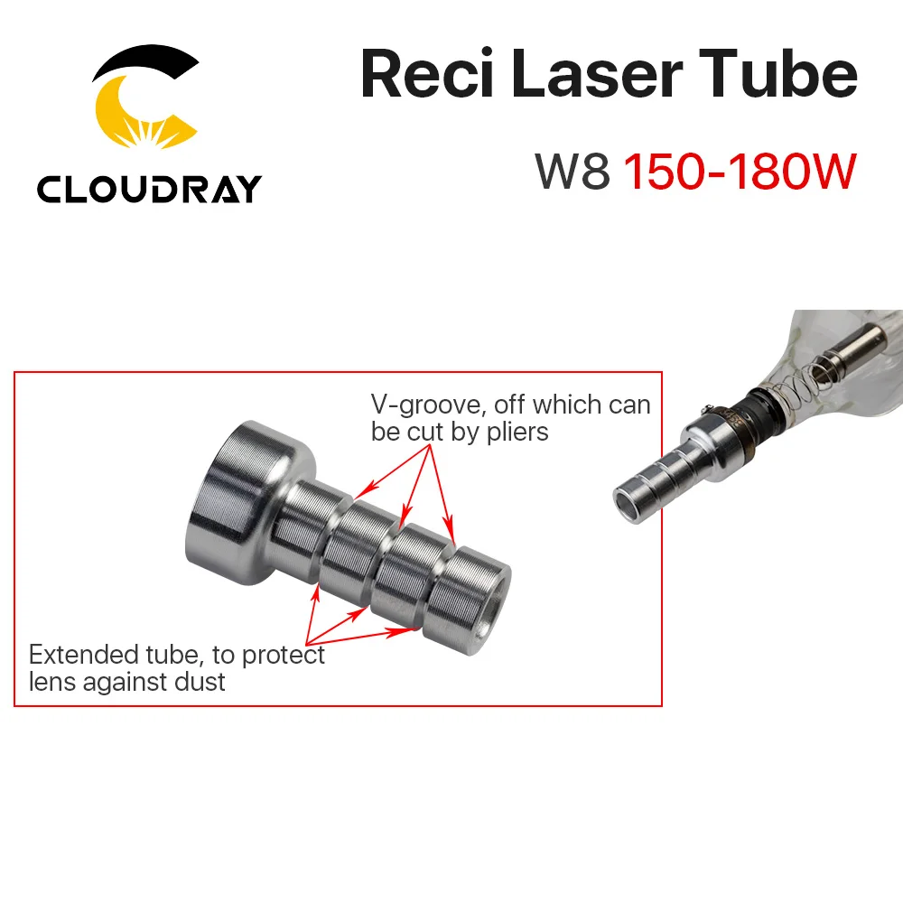 Cloudray Reci W8 150W CO2 Laser Tube Wooden Case Box Packing Length 1850 Dia. 90mm for CO2 Laser Engraving Cutting Machine S8 Z8