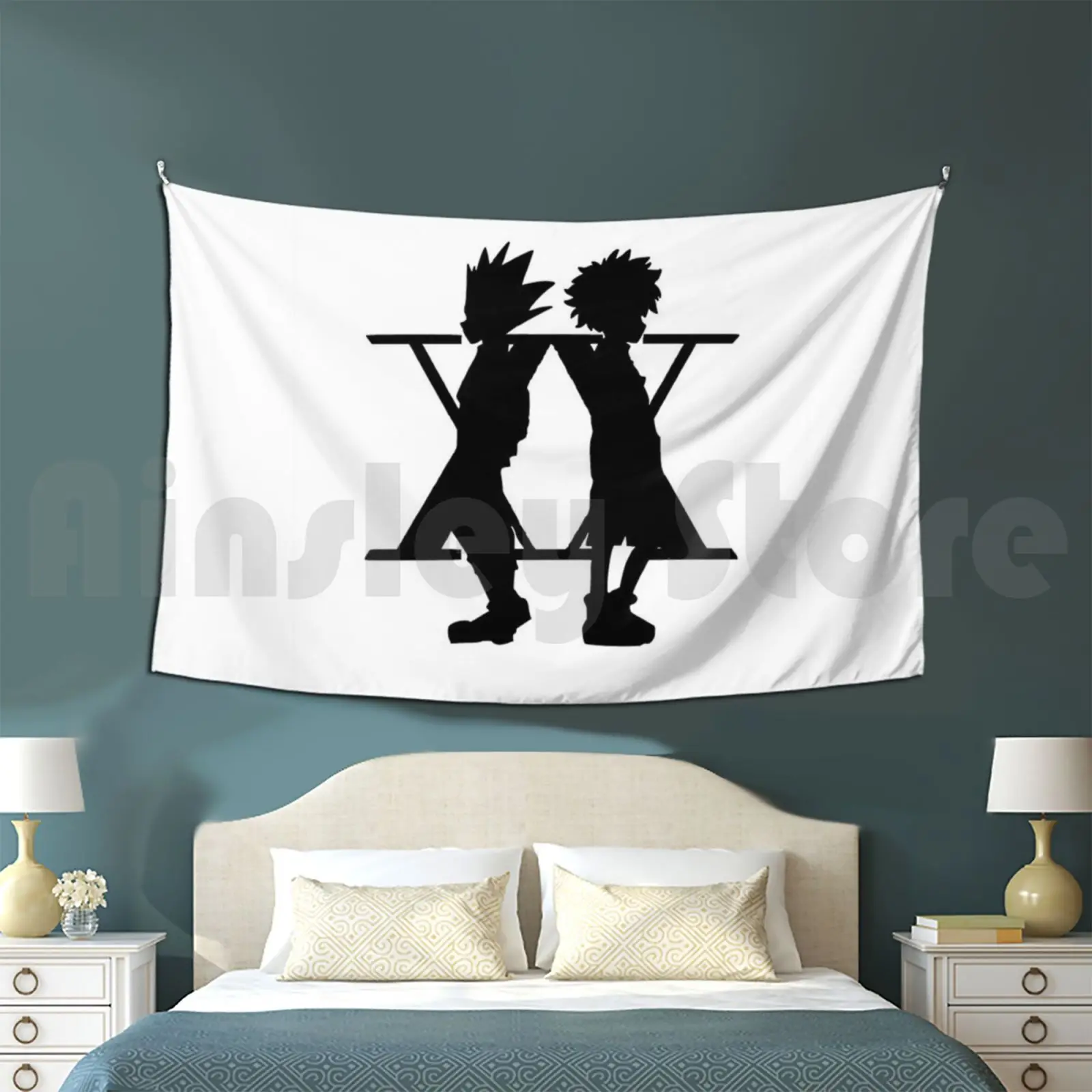 Hunter X Hunter / White Logo Tapestry Living Room Bedroom Hunter X Hhunter Hxh Hunterxhunter Gon Kirua Killua