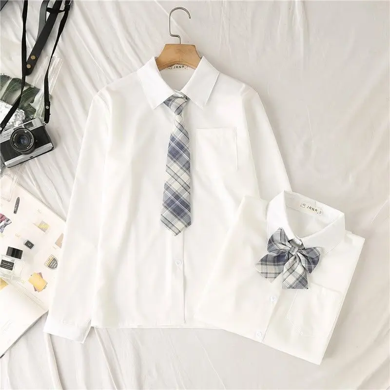 Women Shirt JK Style Long Sleeve Solid White Tops With Tie Students Japanese Korean Female Shirts Harajuku Style Summer Business