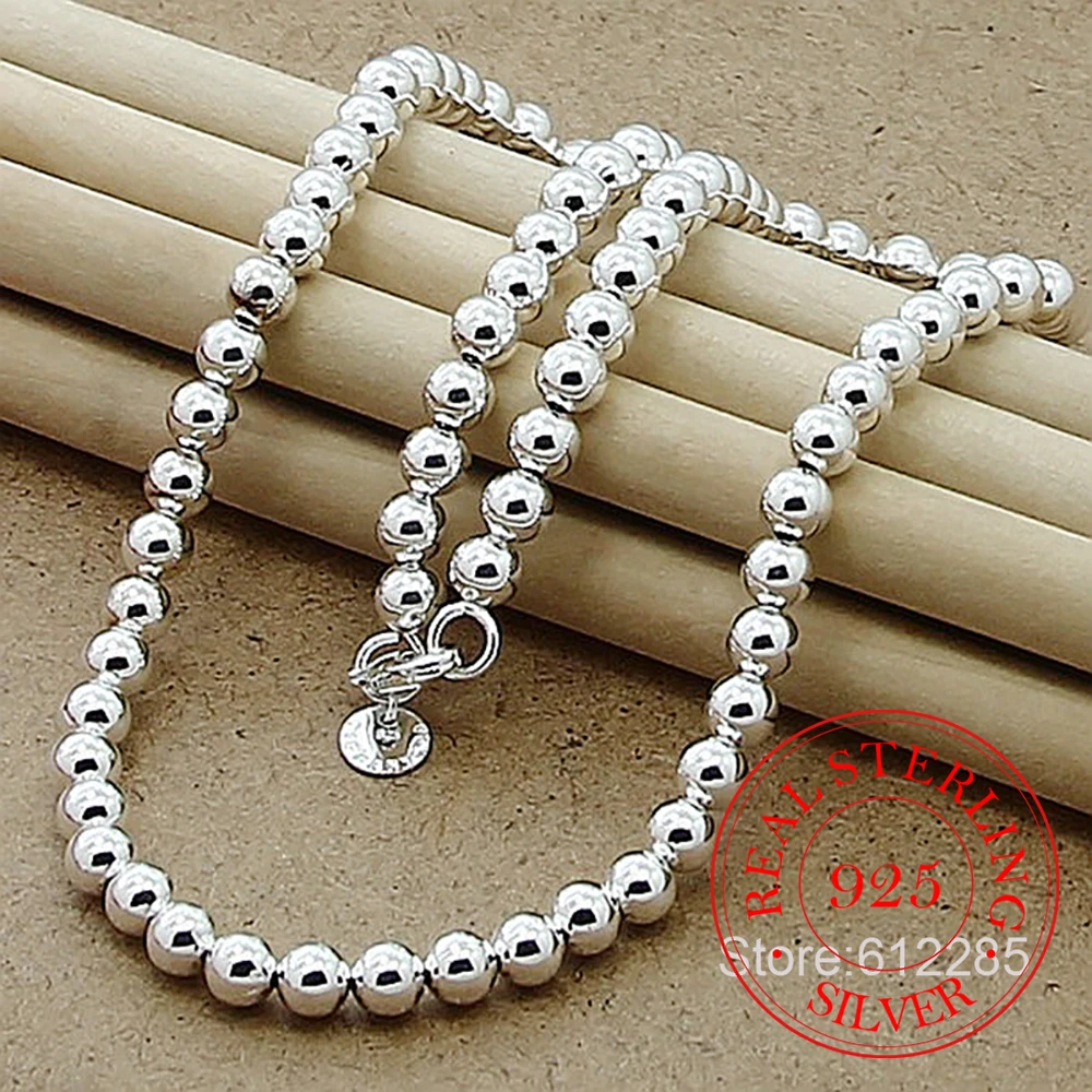 925 Sterling Silver 10mm|8mm|4mm Smooth Beads Ball Chain Necklace For Women Trendy Wedding Engagement Jewelry