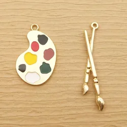 10pcs Paint Palette Brushes Enamel Charm for Jewelry Making Painters Artist Earring Pendant Necklace Accessories Diy Supplies