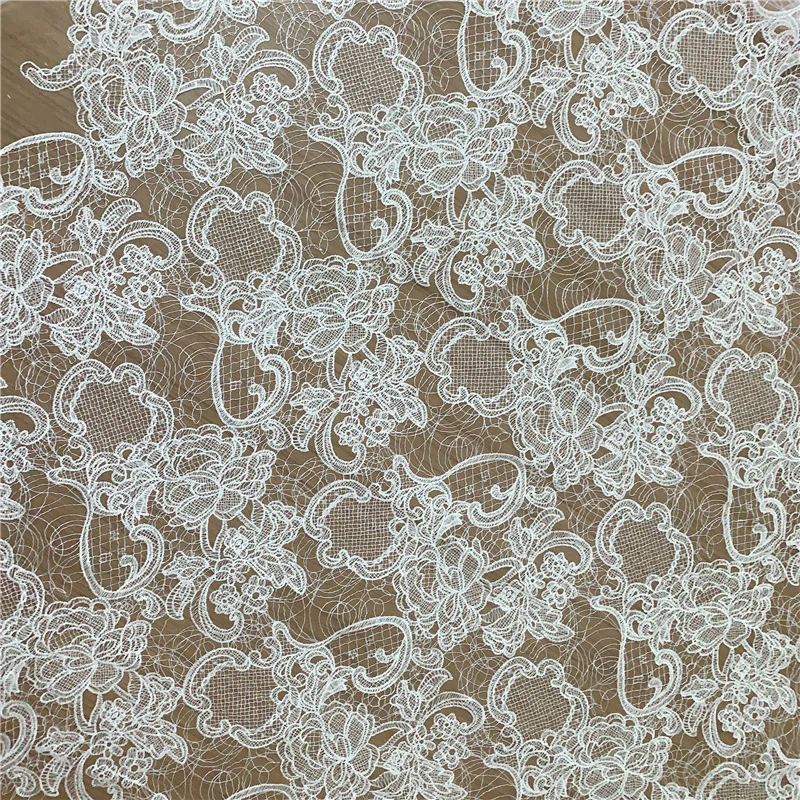 2020 Latest Thin and Light Hot style off white fashion French Tulle Mesh Embroidery  Fabric wedding dress material fabric