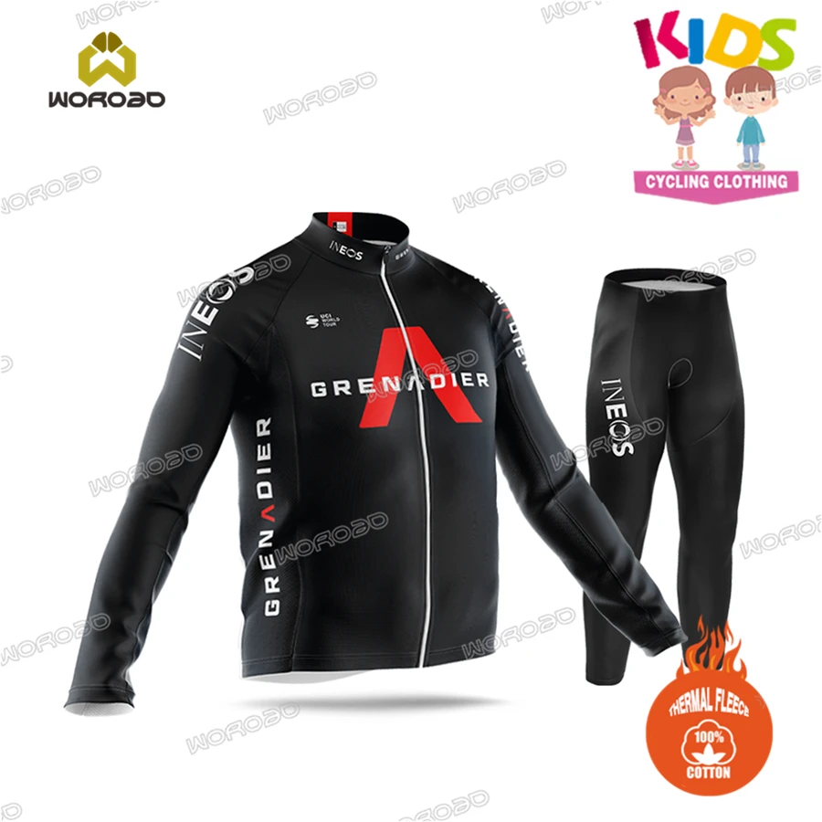 Ineos Grenadier Kids Cycling Clothing Children Cycling Jersey Set 2020 Winter Long Sleeve Boy Thermal Fleece Shirt Bike Suit