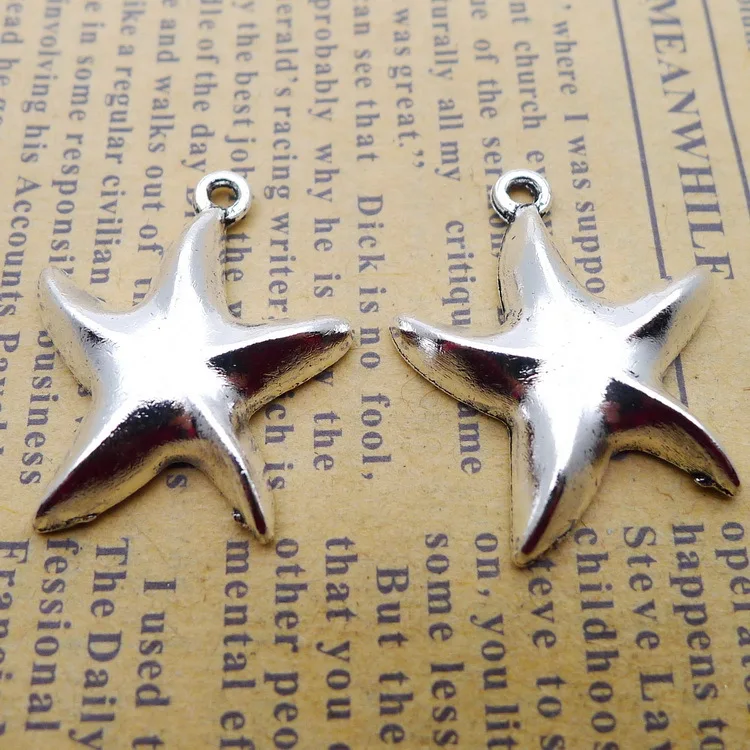 10 PCS/Lot 20mm*25mm Pendants Necklaces Antique Silver Color  Starfish Charms For Jewelry Making DIY