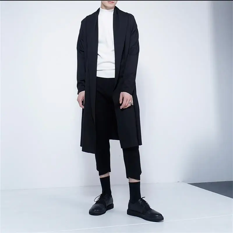 Men\'s spring and autumn new fashion men\'s casual dark sun-belt long cardigan fashion trend casual large size windbreaker