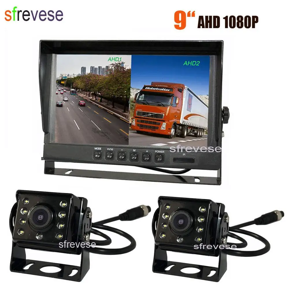 2x Waterproof AHD 1080P Reversing Backup Camera + 9