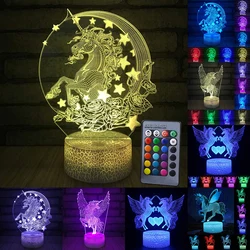 Uzaktan kumanda/dokunmatik kontrol 3D LED gece lambası moda Unicorn serisi 7 / 16 renk değişimi LED masa lambası çocuklar için noel hediyesi ev dekor D30