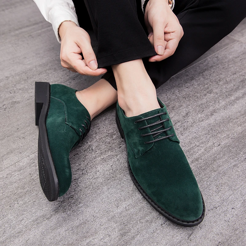 2021 Fashion Winter Suede Leather Green Men Derby Shoes Oxford Casual Classic Black Sneakers Comfortable Footwear Dress Flats