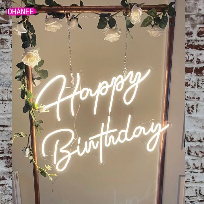 OHANEE Happy  Birthday Decoration LED Neon Sign Custom Made Wall Lights Party Wedding Decor Shop Restaurant Drop Shipping