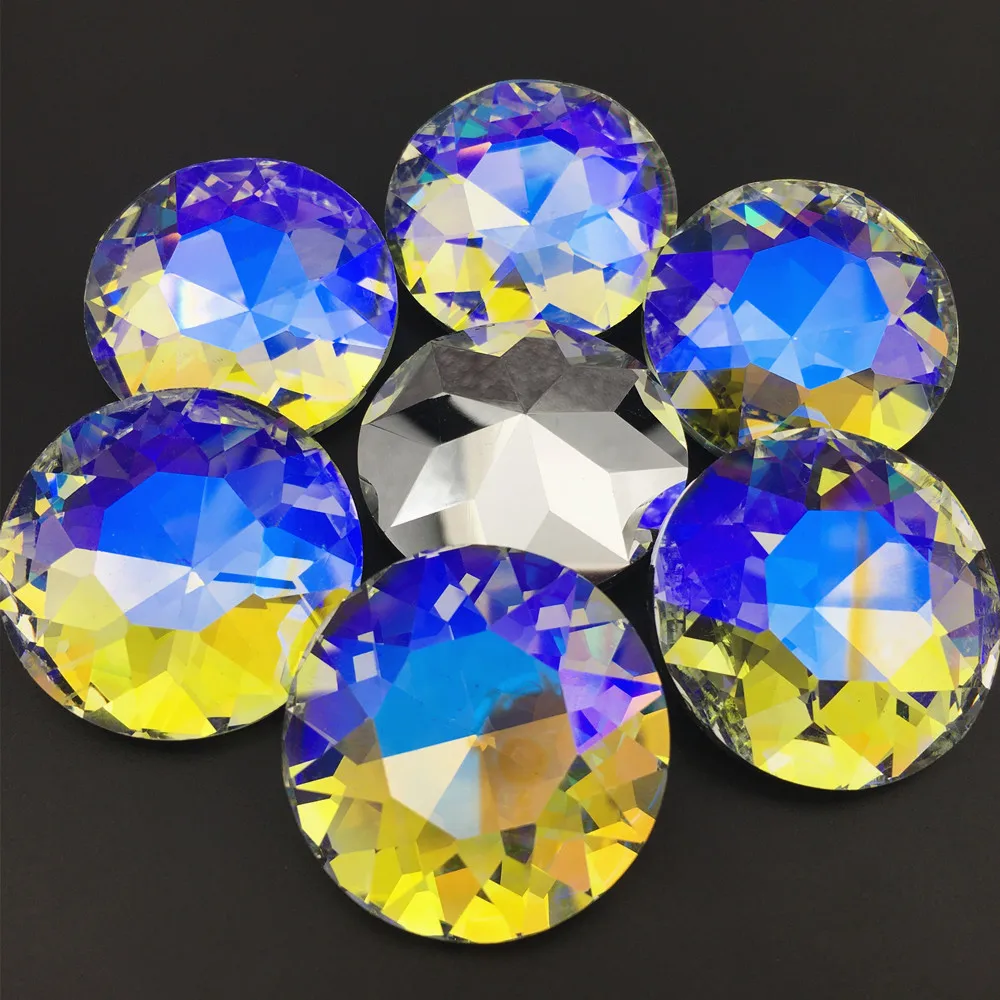 Super Big 35mm Moonlight Color Round Rhinestone Pointback Baoshihua Glass Crystal Fancy Stone Pointed back Flat Top Rhinestones