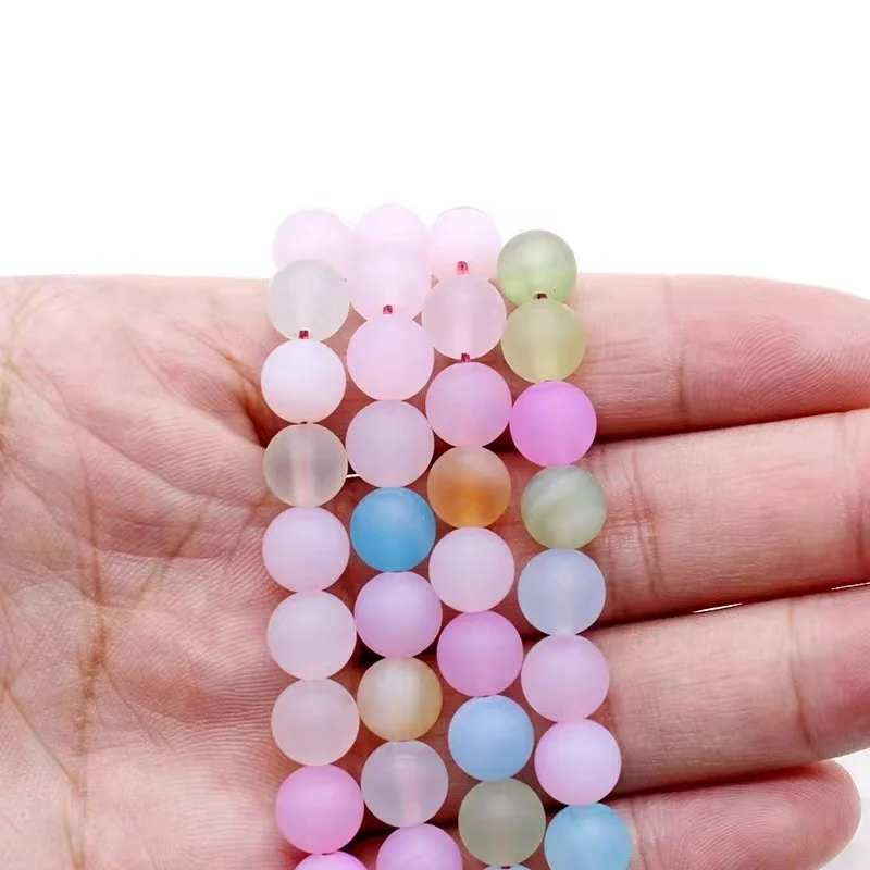 Natural Dull Polish Matte Morganite Agates Stone Loose Round  Beads For DIY Bracelet Necklace Jewelry Making 15