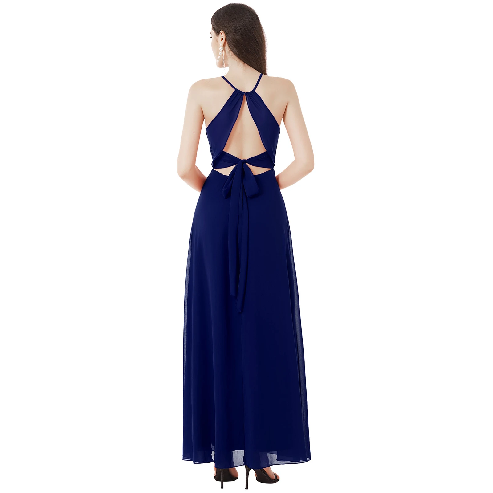 Chiffon Bridesmaid Dresses Side Slit Women Halter Neck Backless Maxi Dress Robe Women's Long Dress Party Wedding Costume Vestido