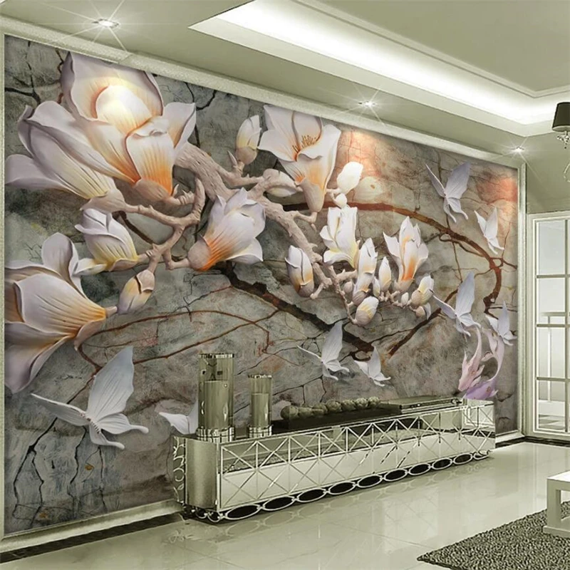 

wellyu Customized large murals fashion home decoration new Chinese magnolia squid figure 3D living room background wallpaper