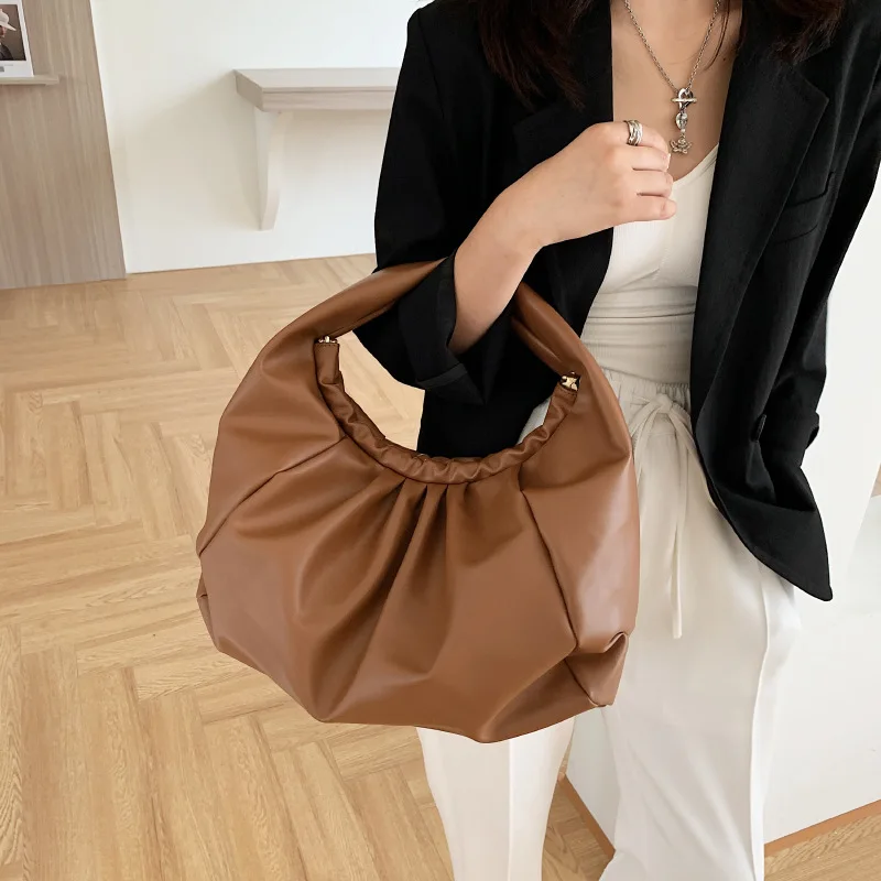 Fashion Fold Underarm Shoulder Bag for Female Trendy Handbag Soft PU Leather Large Capacity Solid Color Luxury Designer Big Tote