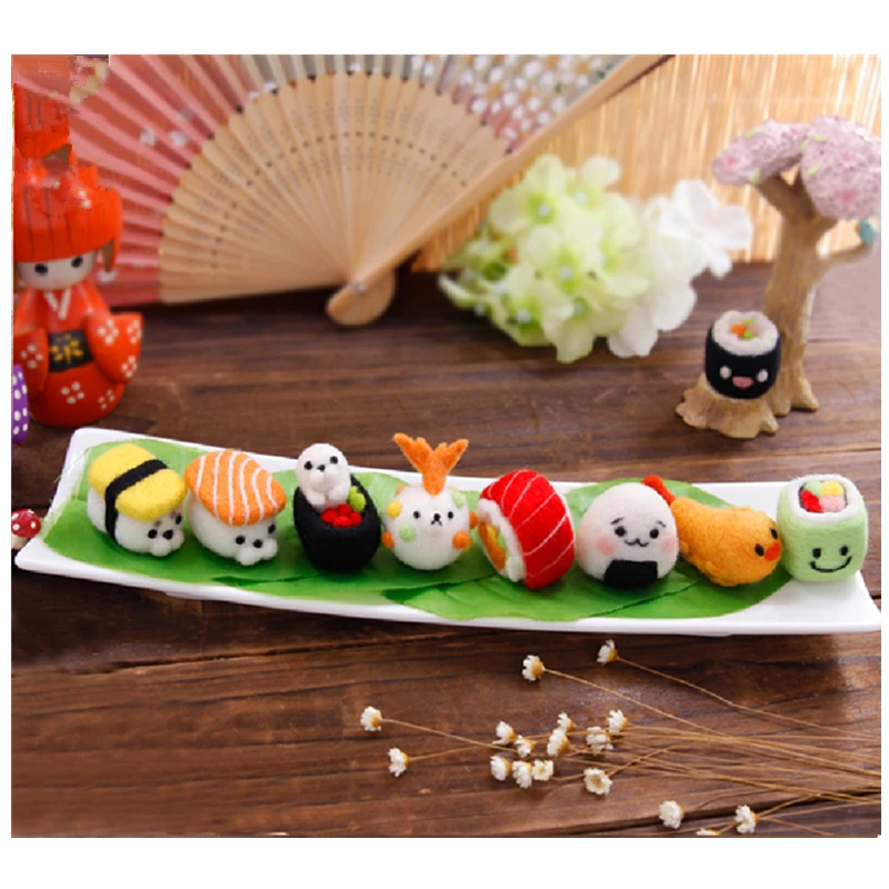 Japanese sushi cartoon animal set wool needlepoint kit  wool felt needle felting pendant craft needlecraft DIY handmade