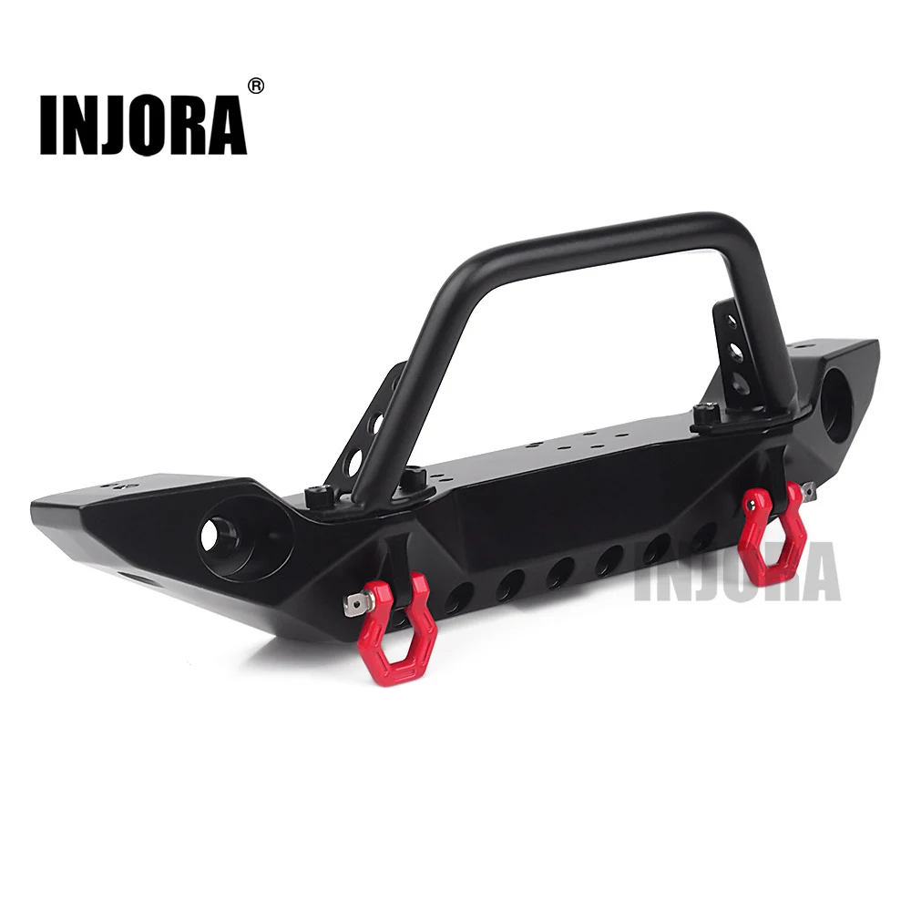 INJORA metalowy zderzak przedni z oświetleniem Led dla 1/10 gąsienica RC Axial SCX10 90046 SCX10 III AXI03007 TRX-4