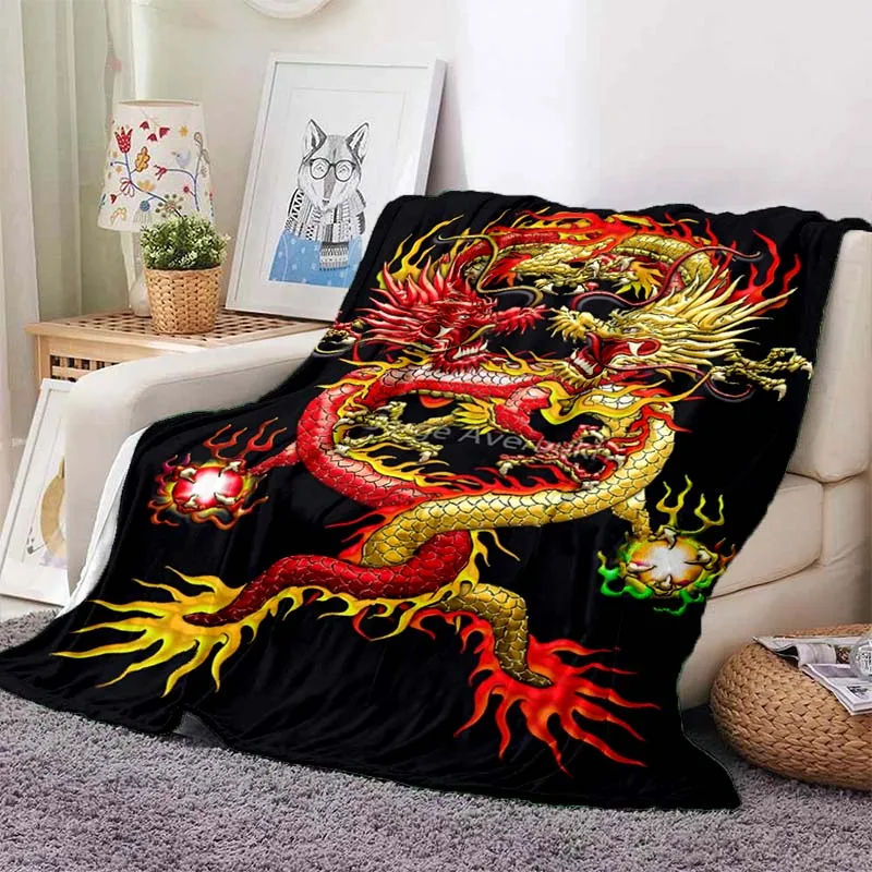 Couverture moelleuse dragon chinois ou divin, couverture carrée en peluche douce, jeté de canapé, œil de dragon, chaud, touriste