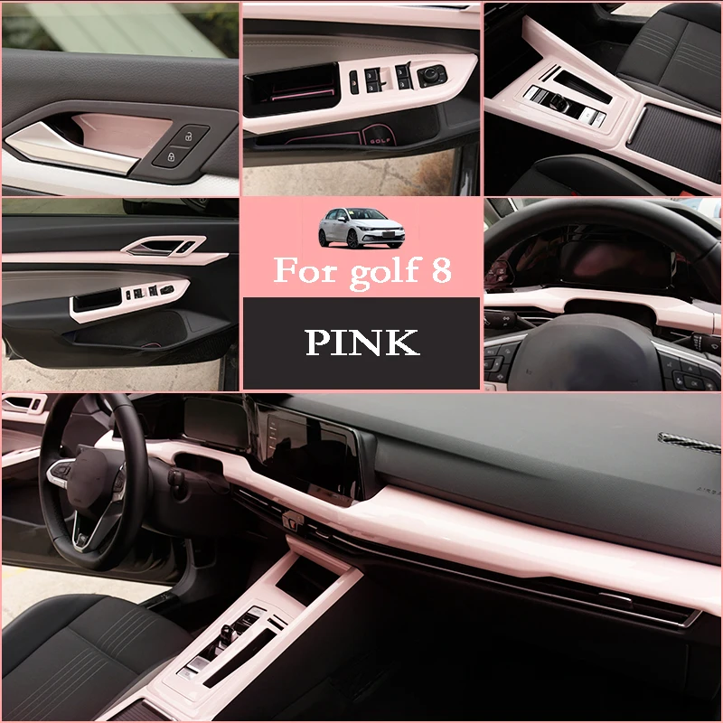 The full set of ABS White Peach Powder pink interior control car stickers For VW Volkswagen Golf 8 8pro Rline car Accessories