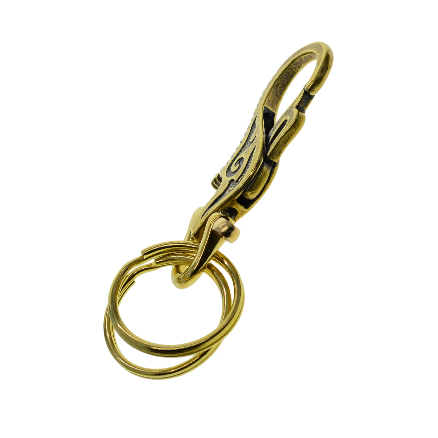 antique handmade Fine brass Tibetan cloud fire pattern spring snap hook Clasps Luxury Keychains keyrings gift