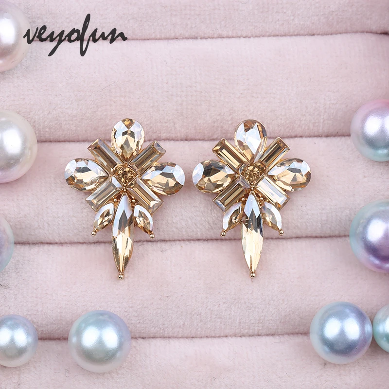 Veyofun Geometric Crystal Vintage Girl Wedding Stud Earrings for Women Fashion Jewelry Gift New Wholesale