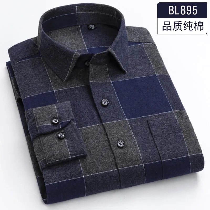 8XL 7XL100% Pure Cotton Lad Casual Slim Fit Shirt Men Longsleeve Shirt for Men Dad Loose Plaid Shirt Plus Size Button Up Shirt