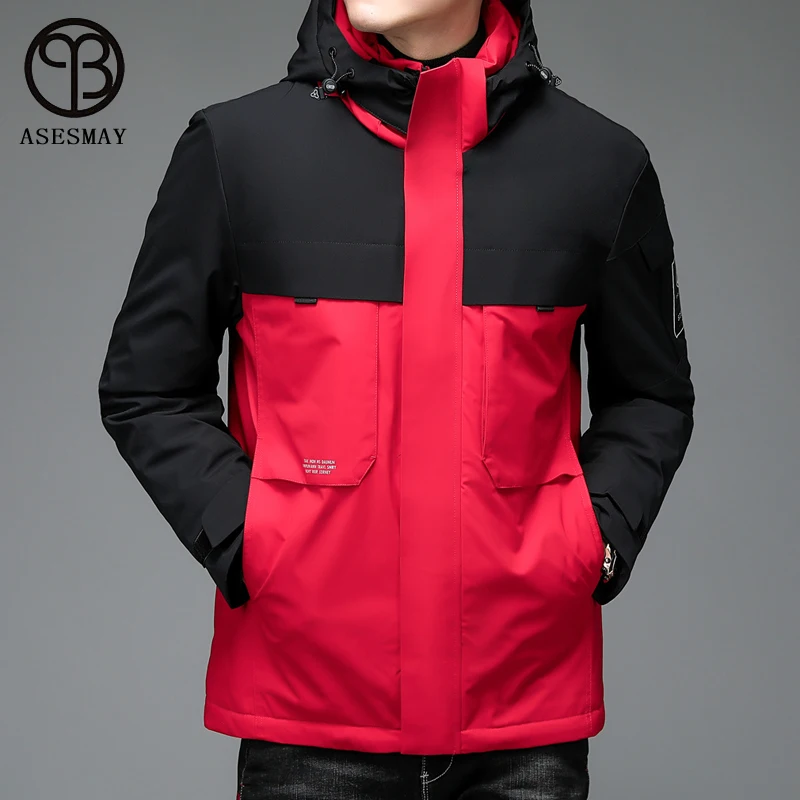 

Asesmay 2021 Brand Clothing White Duck Down Coat For Winter Jacket Contrast Color Design Outerwear Thicken Casual Parka