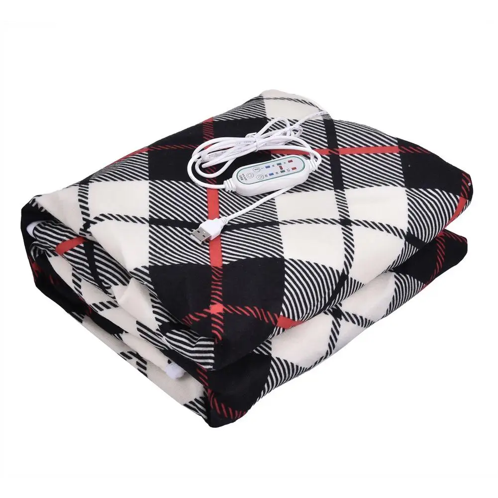 Smart USB Carbon Fiber Heating Blanket Adjustable Timing Skin-friendly Shawl Red Checkered Mink Velvet Blanket